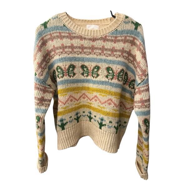 No Comment Large Butterfly Fair Isle Sweater Cream Pink Trendy Contemporary chic - Picture 4 of 8